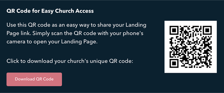 Screenshot of QR Code in Dwell as a church admin