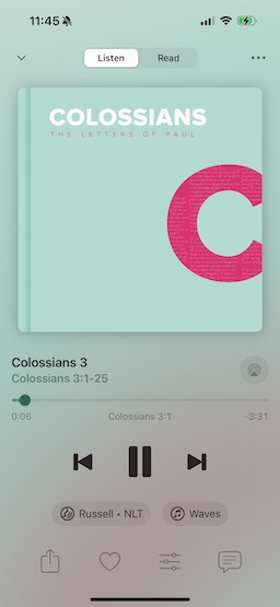The Dwell app playing a Scripture passage