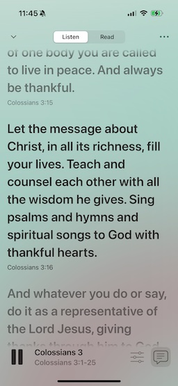 The Dwell app Read Along feature for a Scripture passage